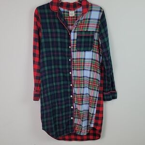 Lands' End plaid flannel cotton pj gown womens size small 6-8